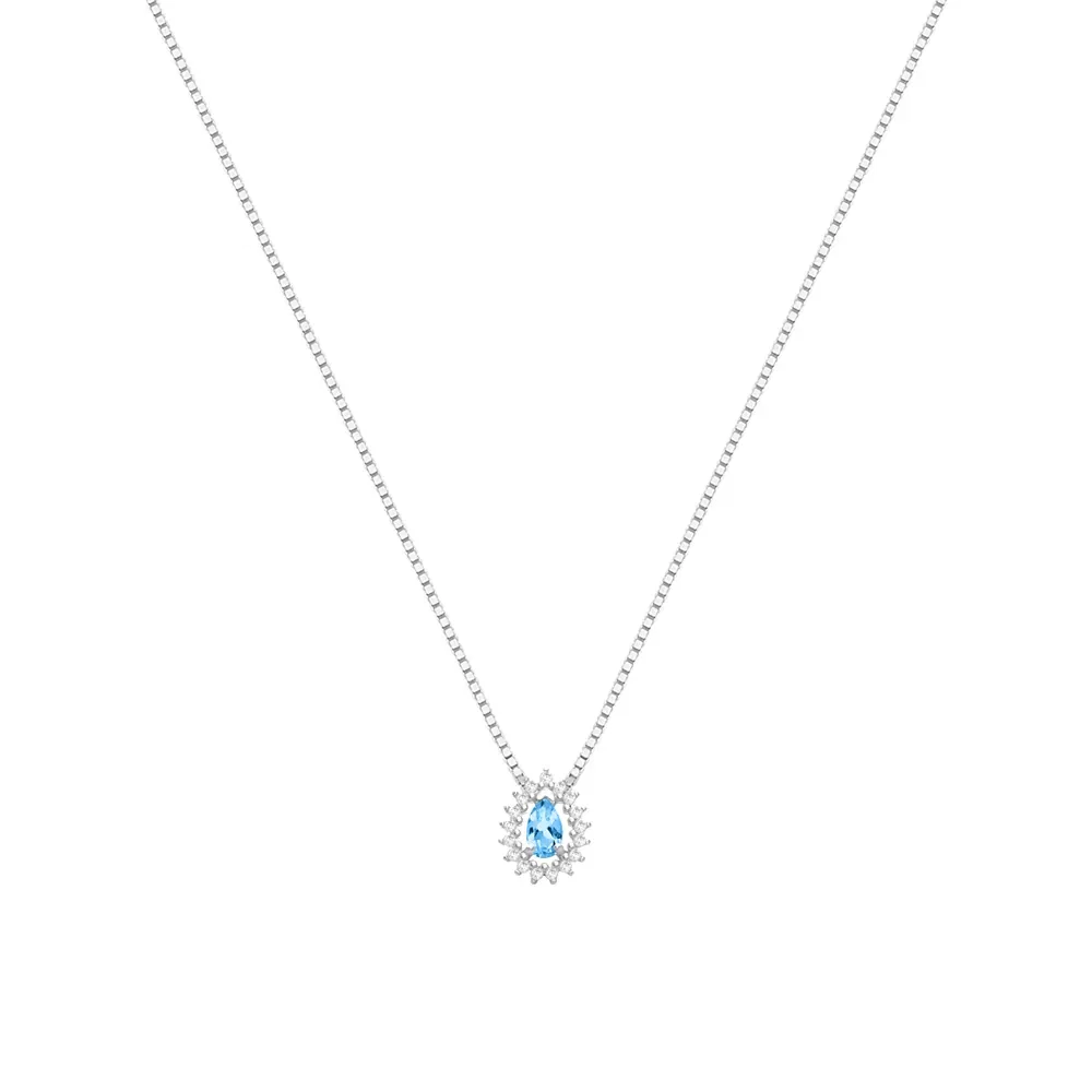 Pingente Classic Oriental em Ouro Branco 18k com Topázio Sky e Diamantes, 10mm — imagem 1