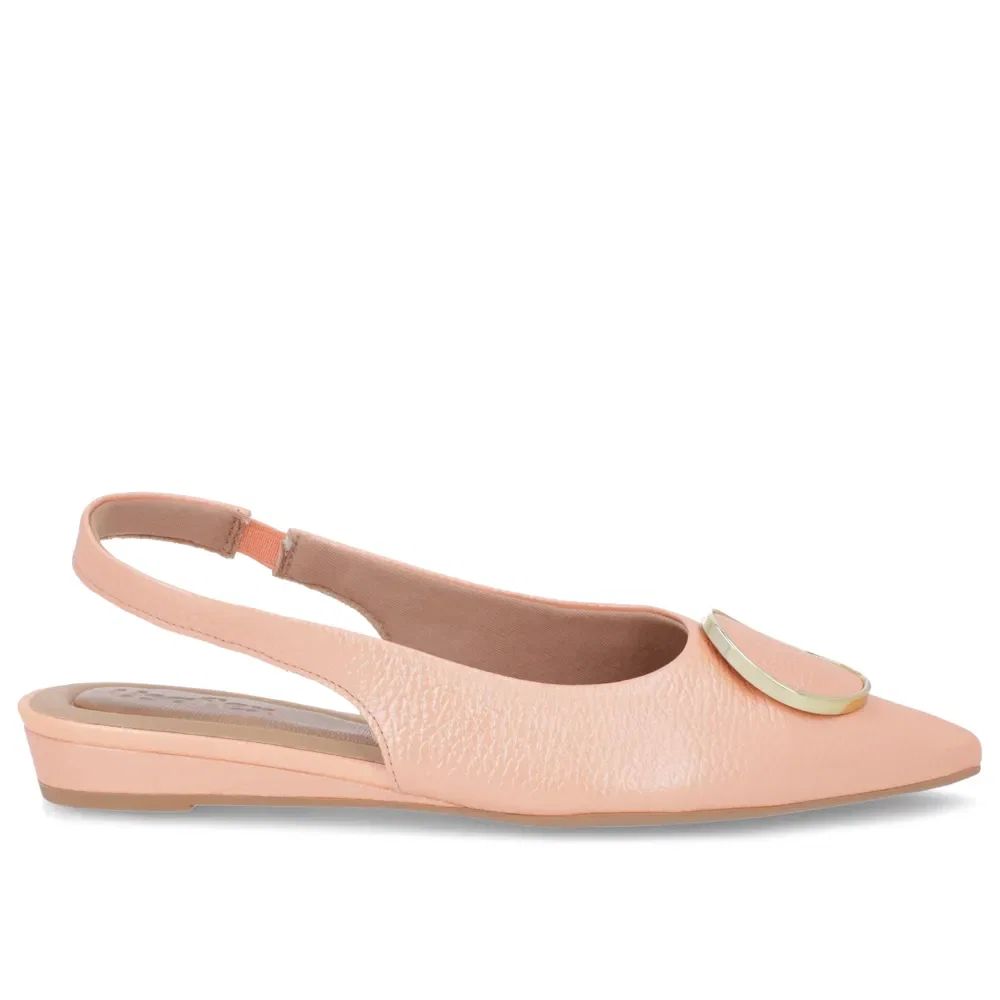 Slingback Laranja Perolado Salto Anabela Couro Enfeite — imagem 1