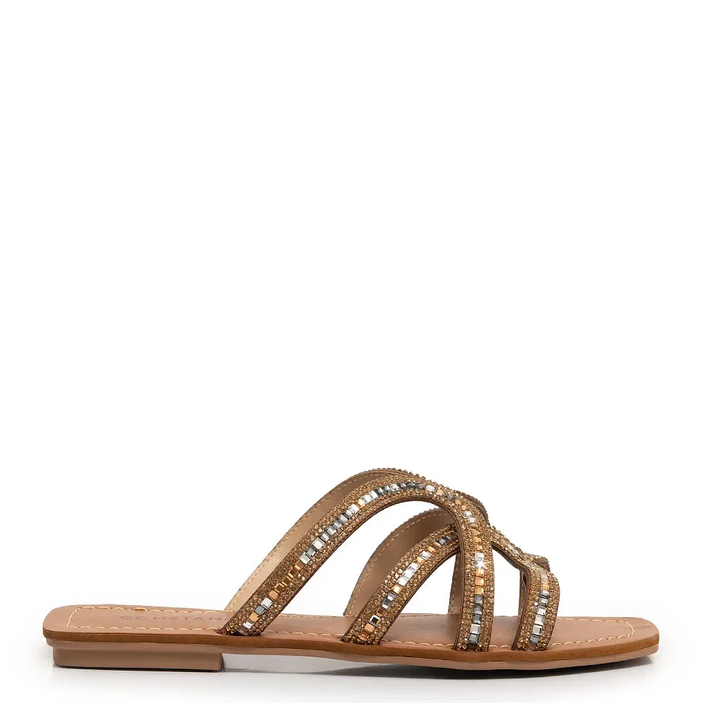 Rasteira Caramelo Strass Multicor