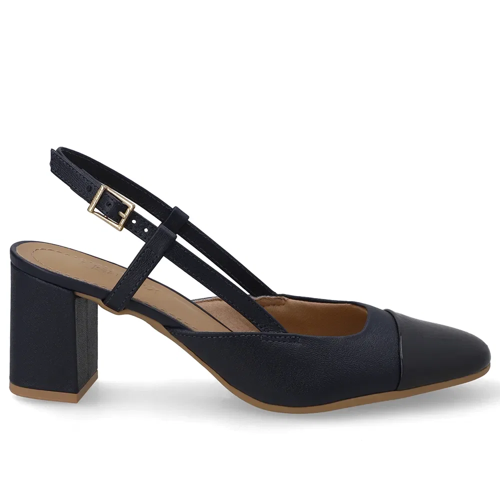Slingback Couro Azul Bico Redondo Verniz — imagem 1