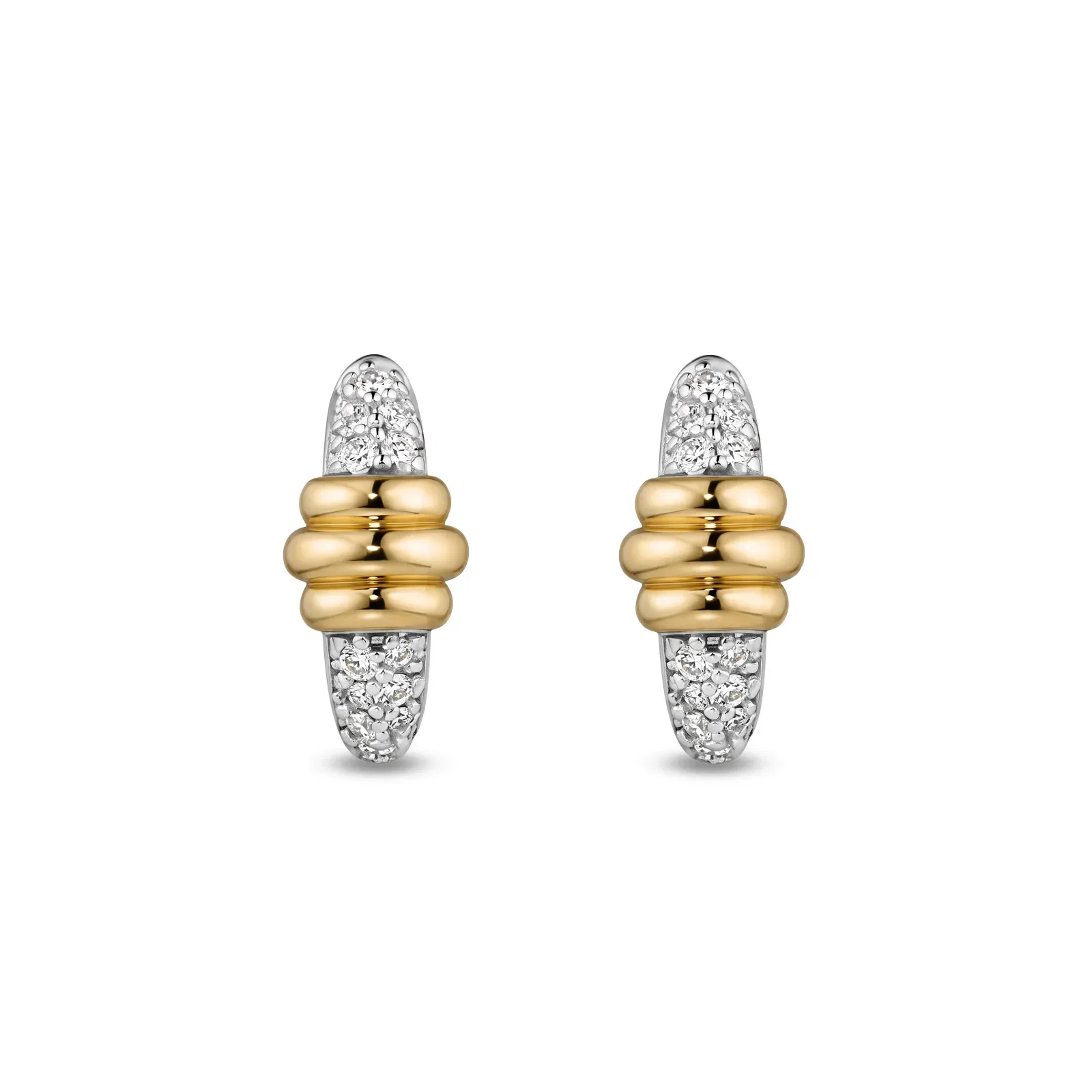 Argola Ópera em Ouro Branco com Ouro Amarelo 18k e Diamantes 0,163ct, 13mm — imagem 1