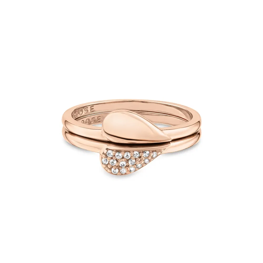 Anel Life Pink Pavê Coração em Liga Rosé com Banho de Ouro Rosé 18k e Pedras Incolores