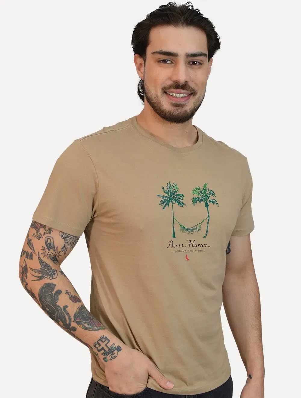 Camiseta Reserva Masculina Regular Bora Marcar Cáqui Escuro