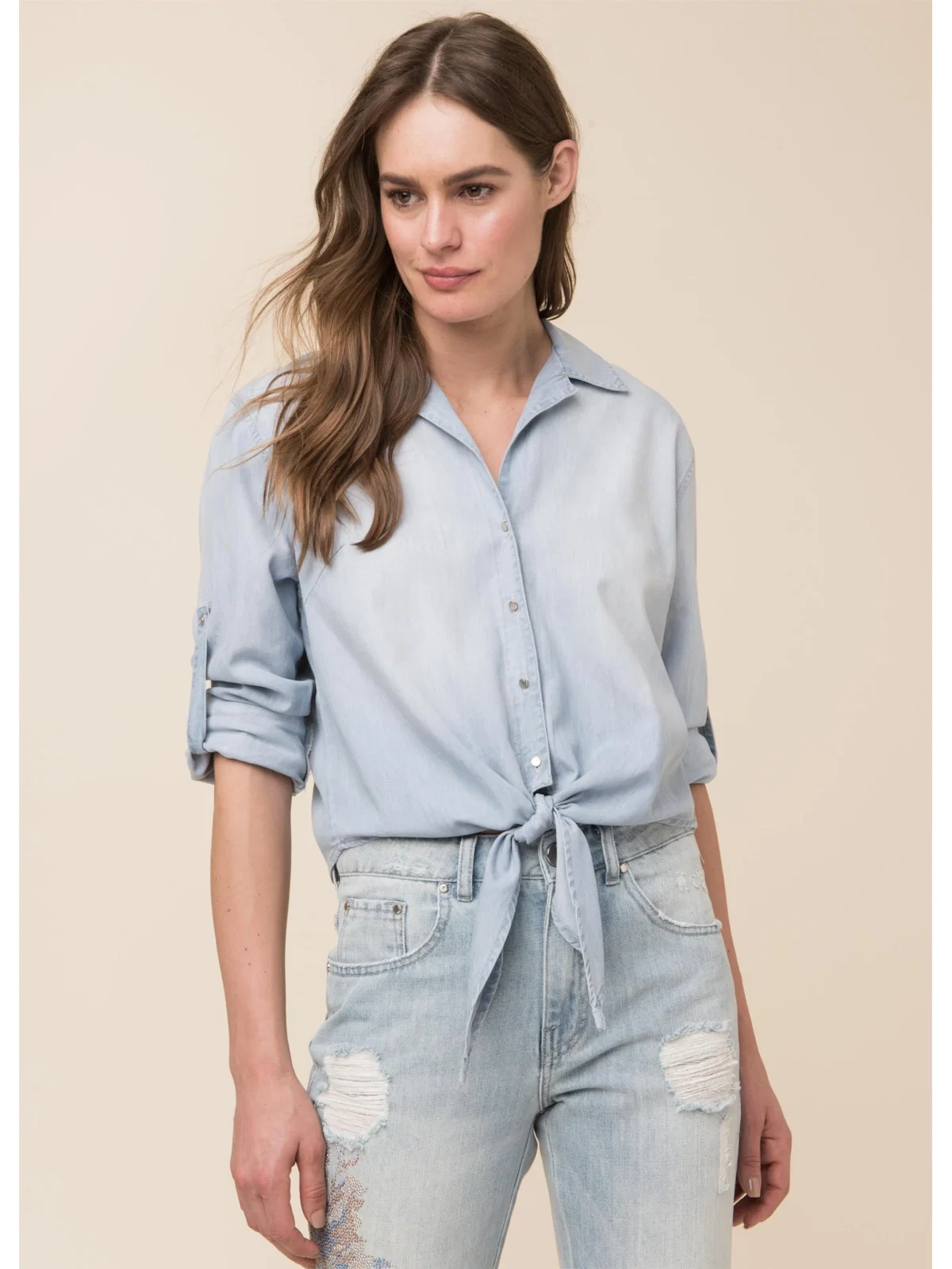 Lyocel Denim Camisa Amarracao Chumbo Mescla Lavinorte — imagem 1