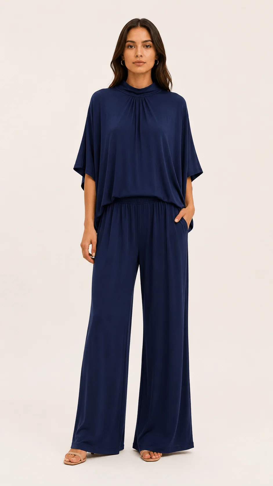 Blusa Ampla Gola Alta - Azul Marinho