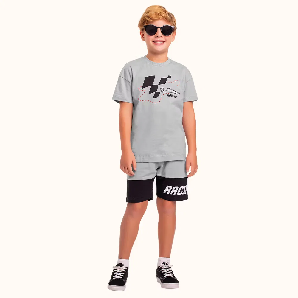 Conjunto camiseta em meia malha e bermuda em moletinho formula 1 — imagem 1