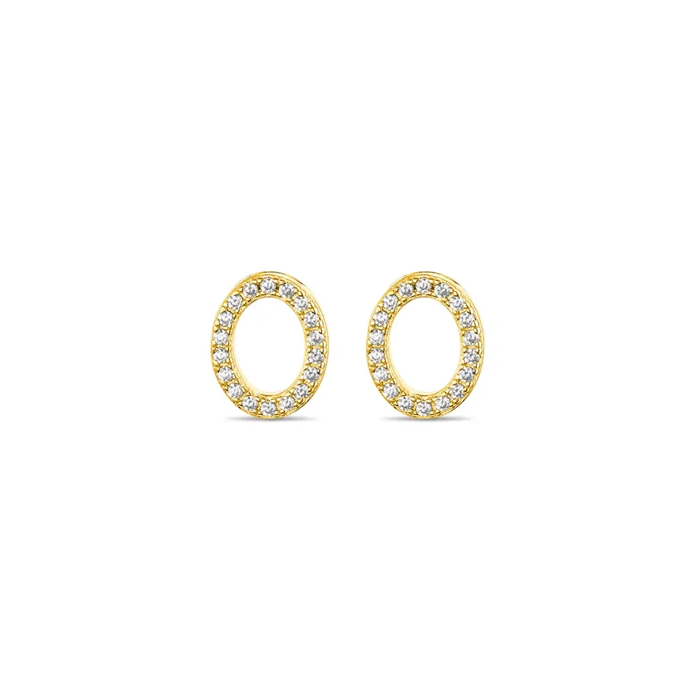 Brinco Life Oval Prata Banho em Ouro Amarelo Cravejado