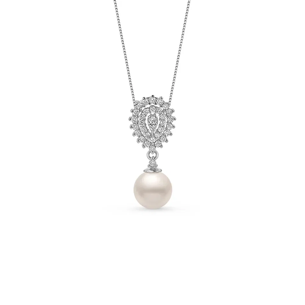 Pingente Classico Especial em Ouro Branco 18k com Pérola e Diamantes, 22mm — imagem 1