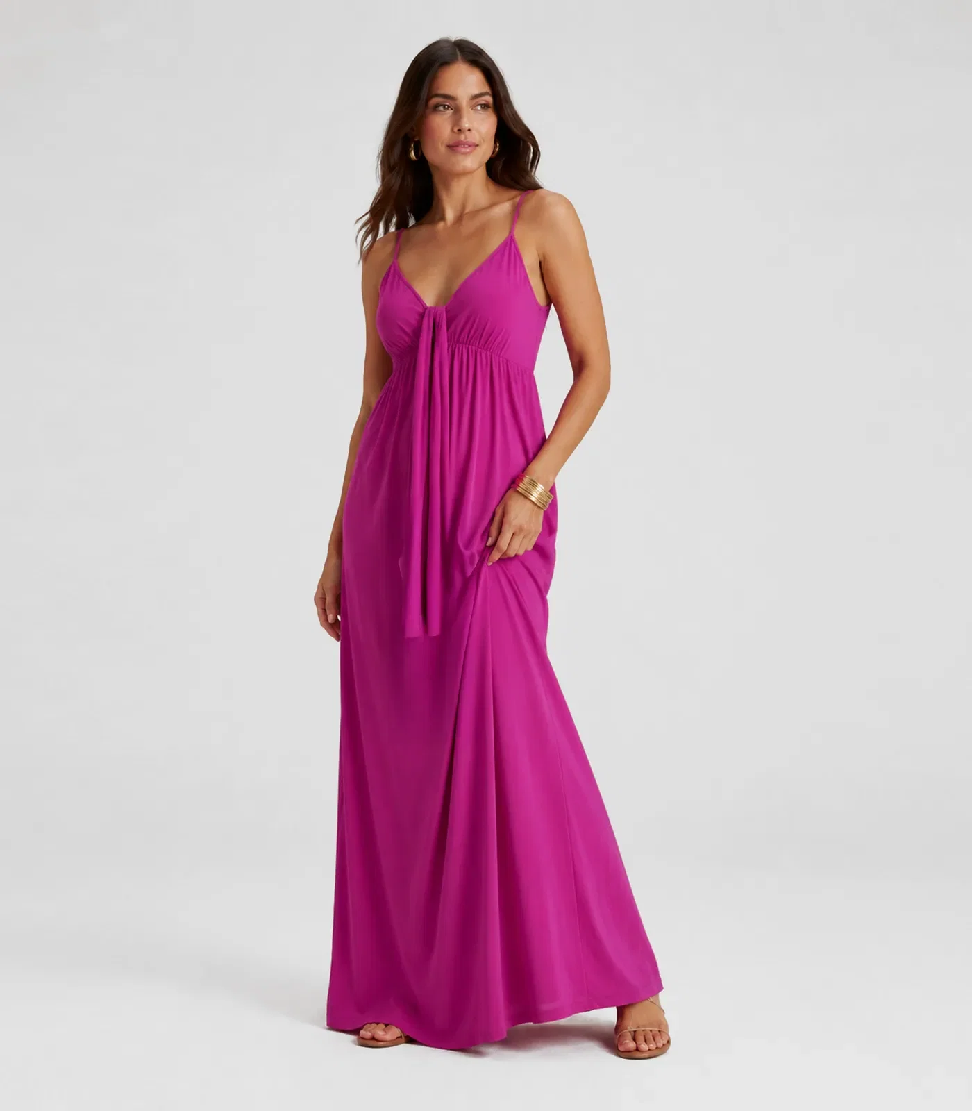 Vestido Longo Feminino De Alça Em Viscose Aishty Rosa