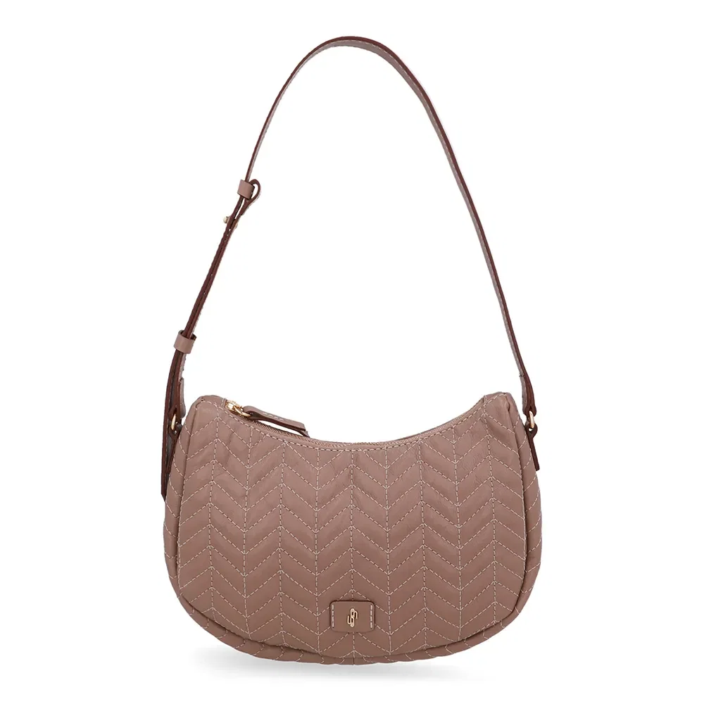 Bolsa Hobo Couro Marrom Detalhe Bordado — imagem 1