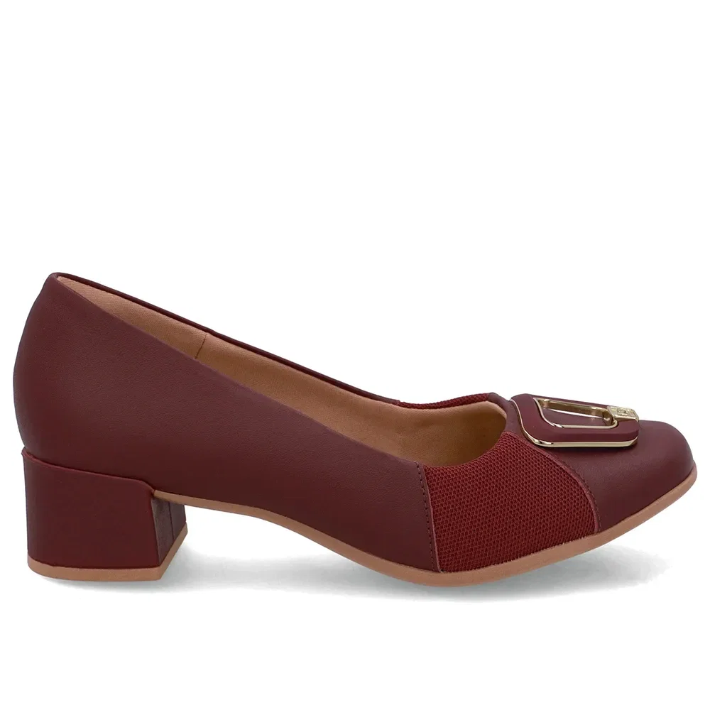 Scarpin Couro Vermelho Bico Quadrado Tecido — imagem 1