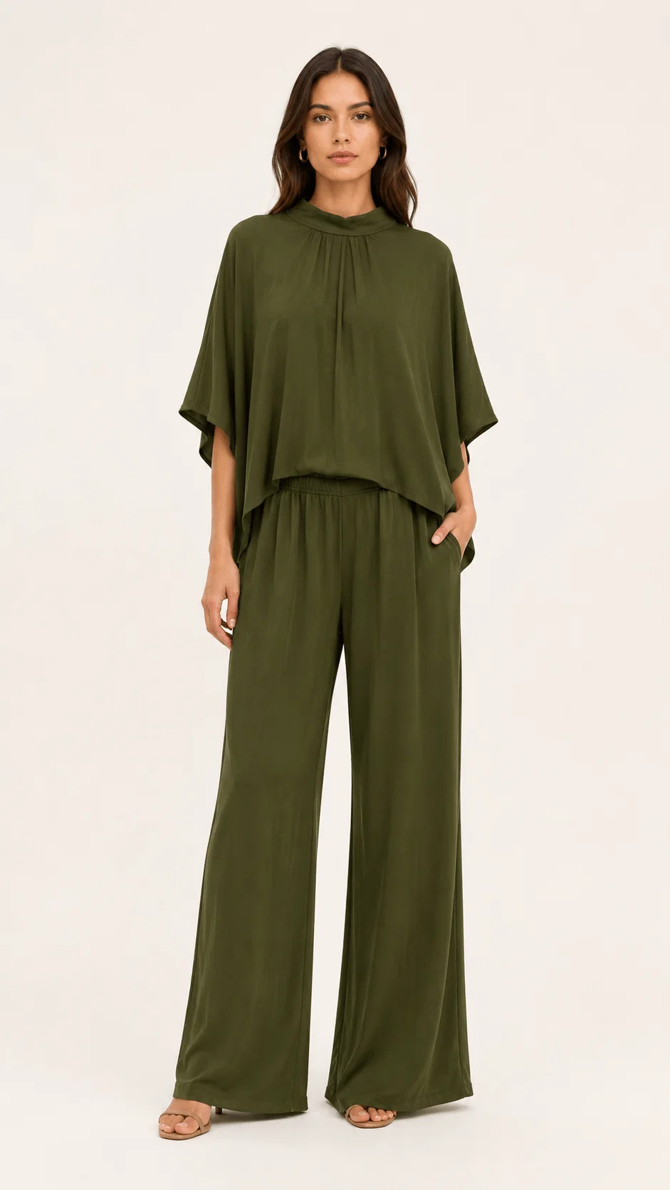 Calça Pantalona Elástico Bolsos - Verde