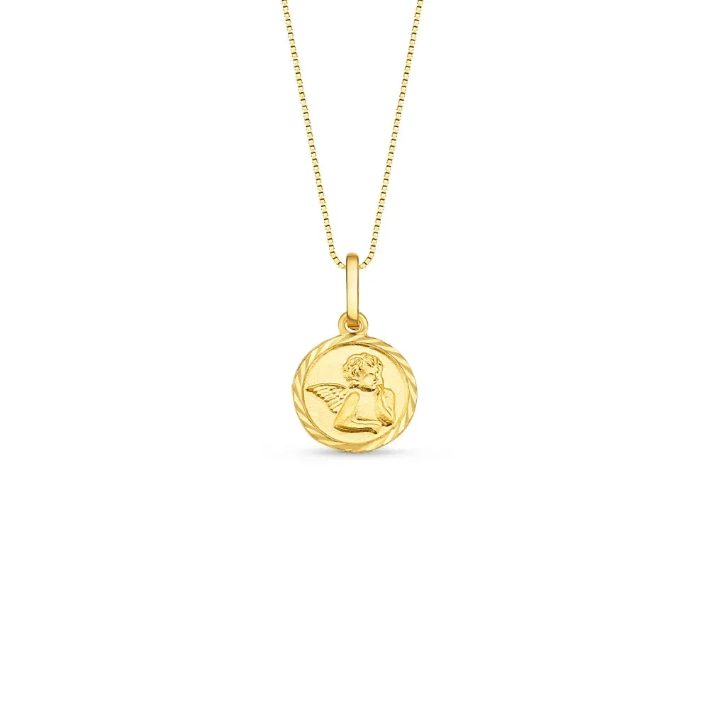 Pingente Medalha Anjo Barroco em Ouro Amarelo 18k, 14mm