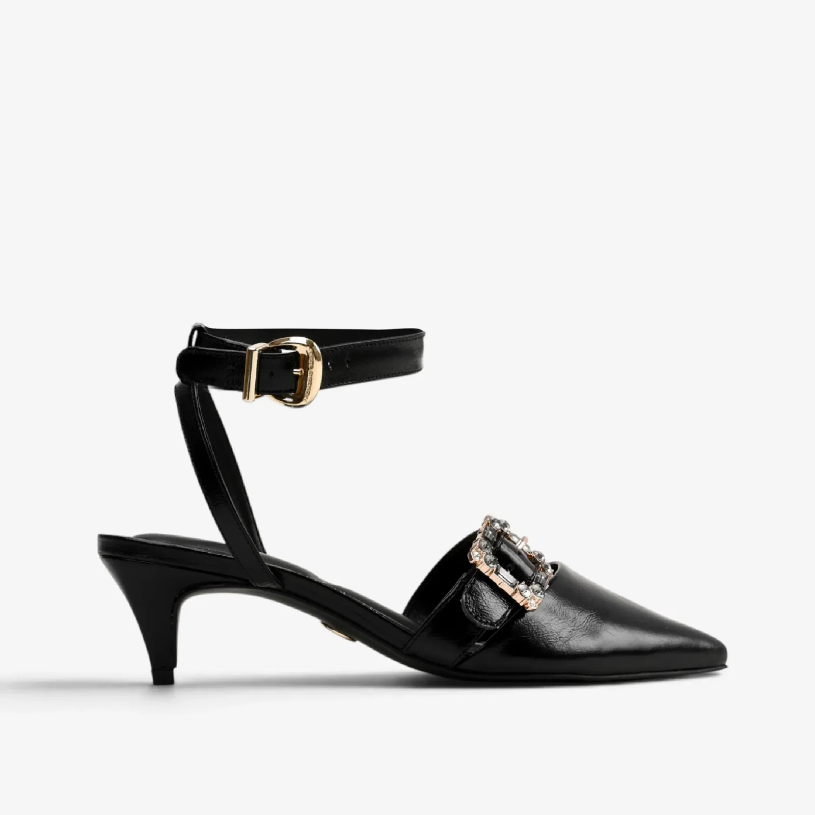 Slingback Preto Couro Caseinado