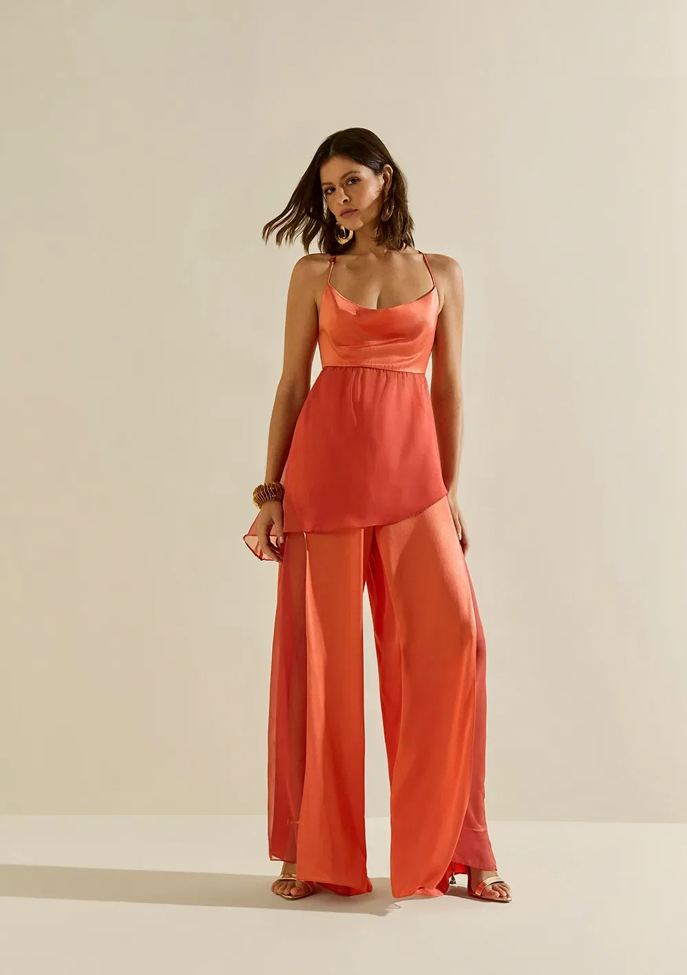 Calça Morena Rosa Pantalona Alta Laranja — imagem 1
