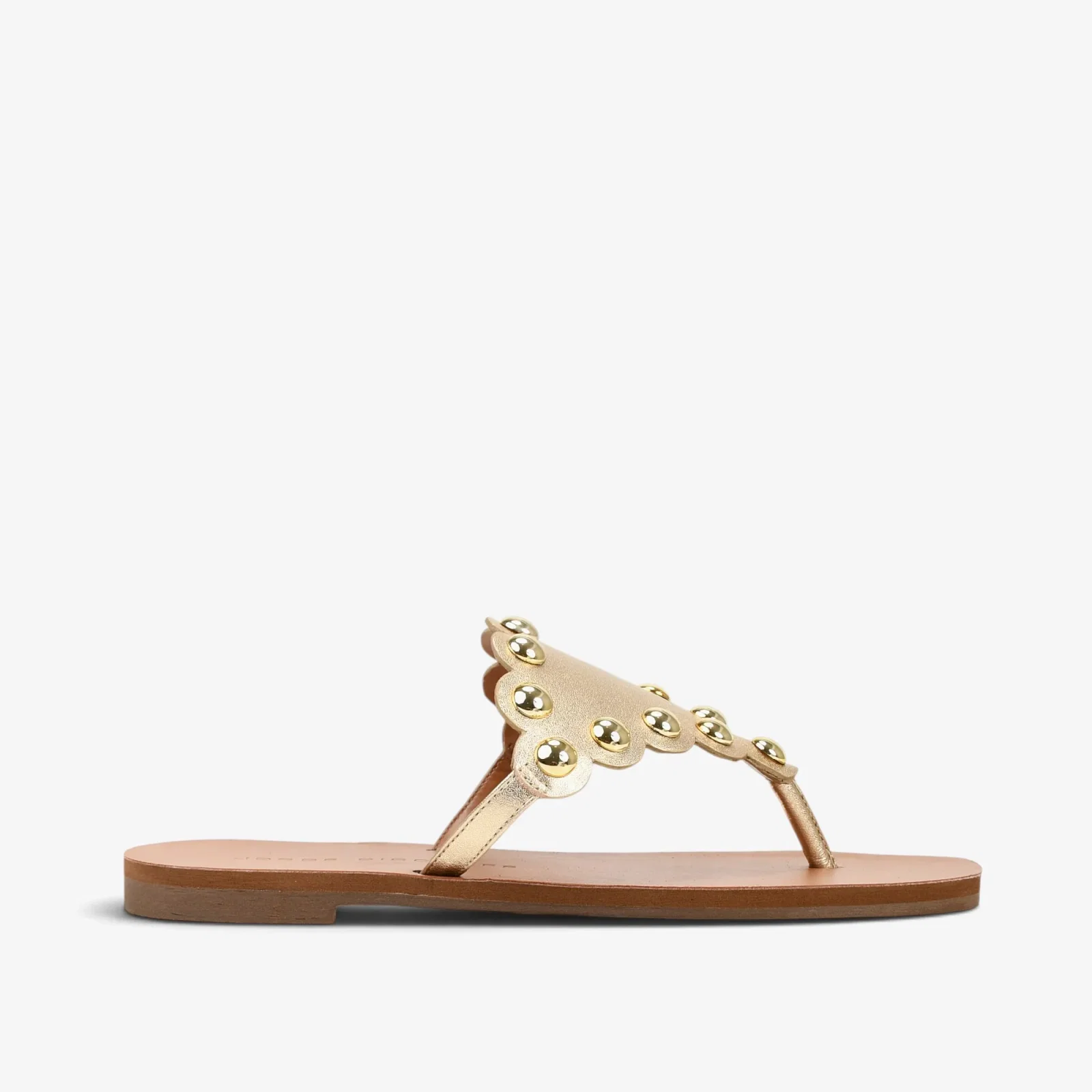Chinelo Flat Metal Ouro Couro