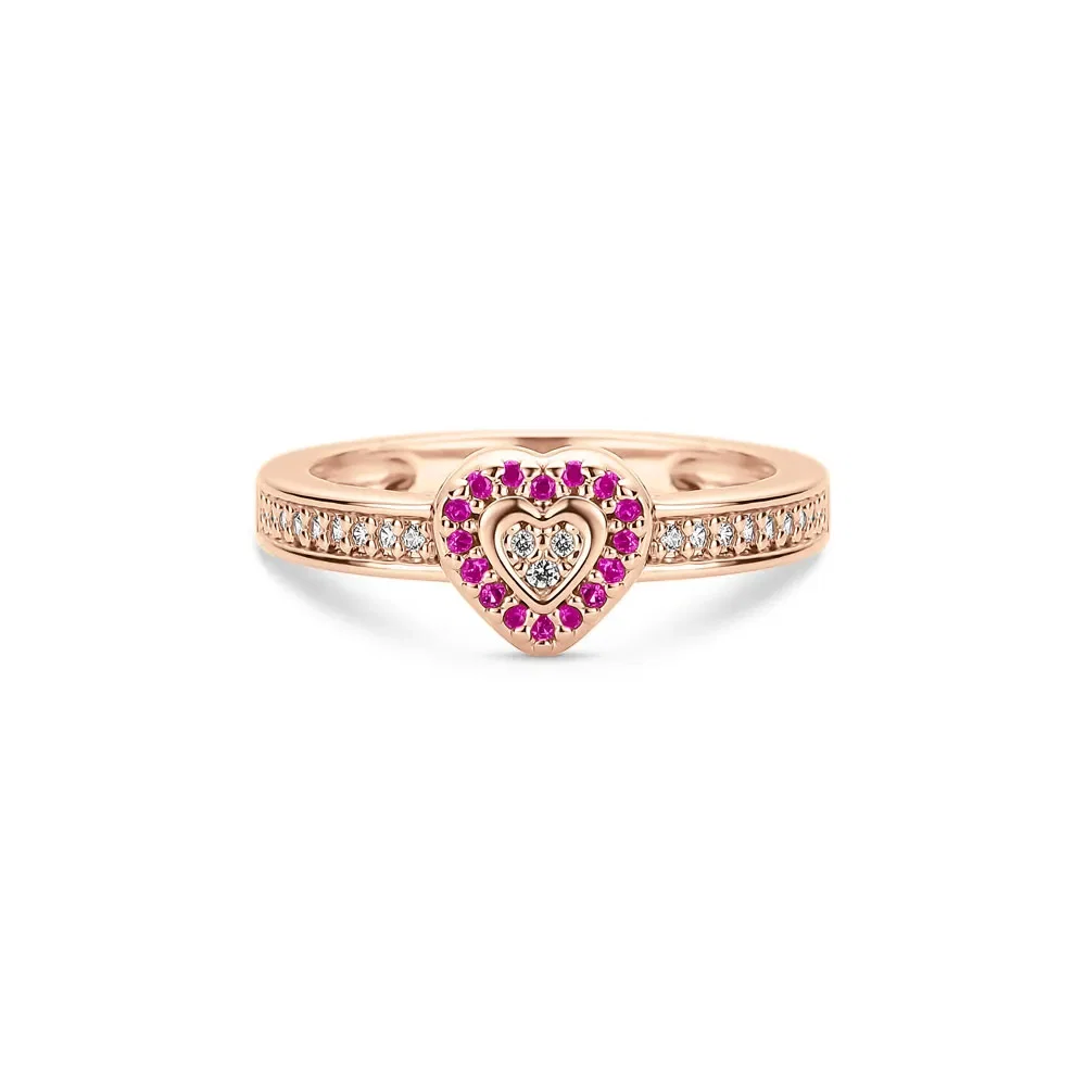 Anel Life Love Locker Coração em Liga Rosé com Banho de Ouro Rosé 18k e Pedras Rosas e Incolores