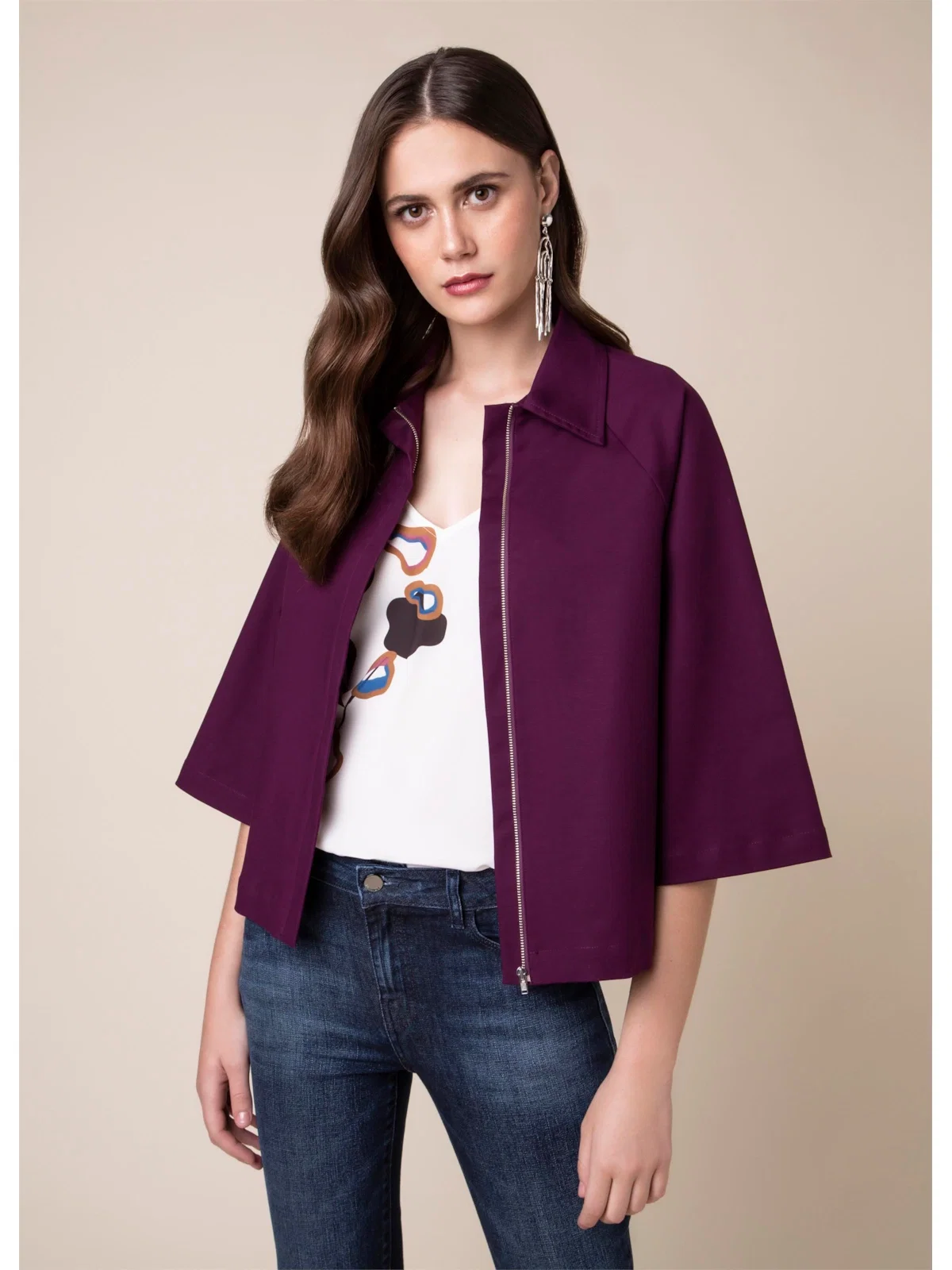 Camisa Raglan Zíper Beringela