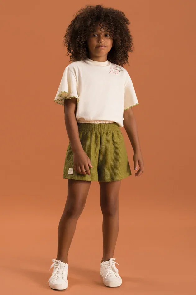 Conjunto Infantil Bata e Short em Moletom Texturizado de Algodão