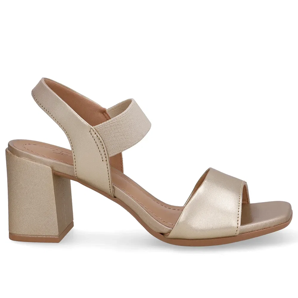 Sandália Couro Dourado Tira Elástico Bico Quadrado — imagem 1
