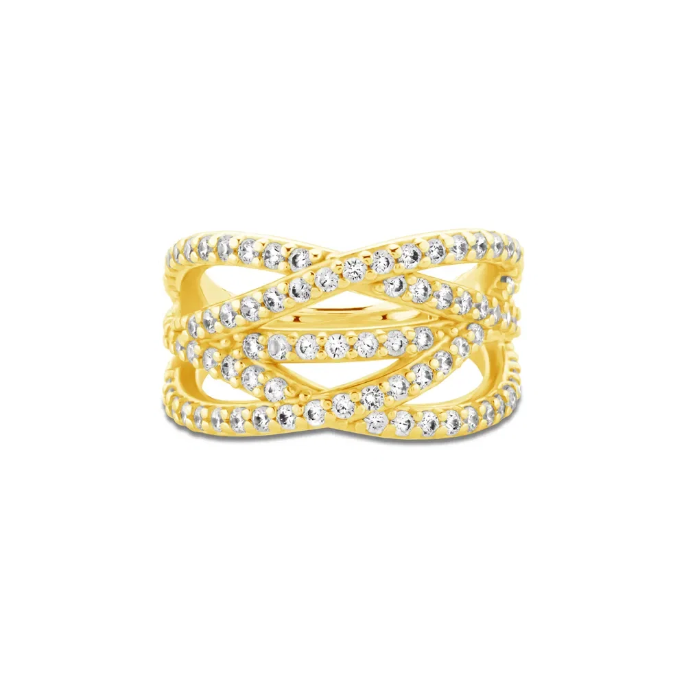 Anel Life Maxi em Prata 925 com Banho de Ouro Amarelo 18k e Pedras Incolores