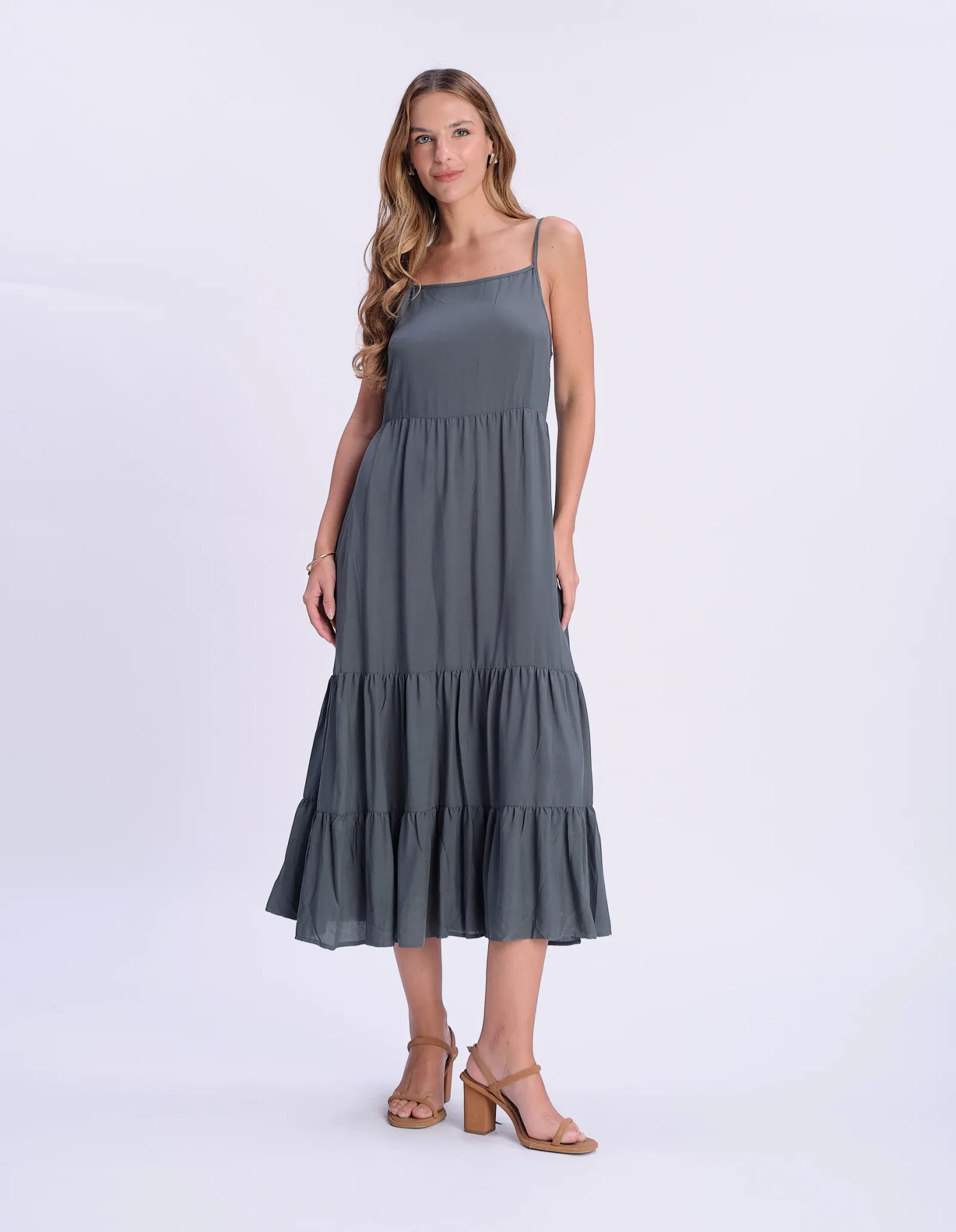 Vestido Midi Alça Larga Marias - Verde Escuro