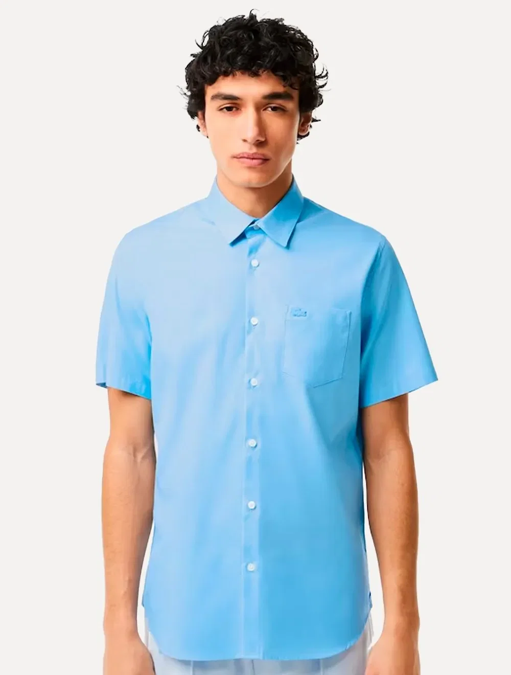 Camisa Lacoste Masculina Manga Curta Regular Solid Pocket Azul Claro — imagem 1
