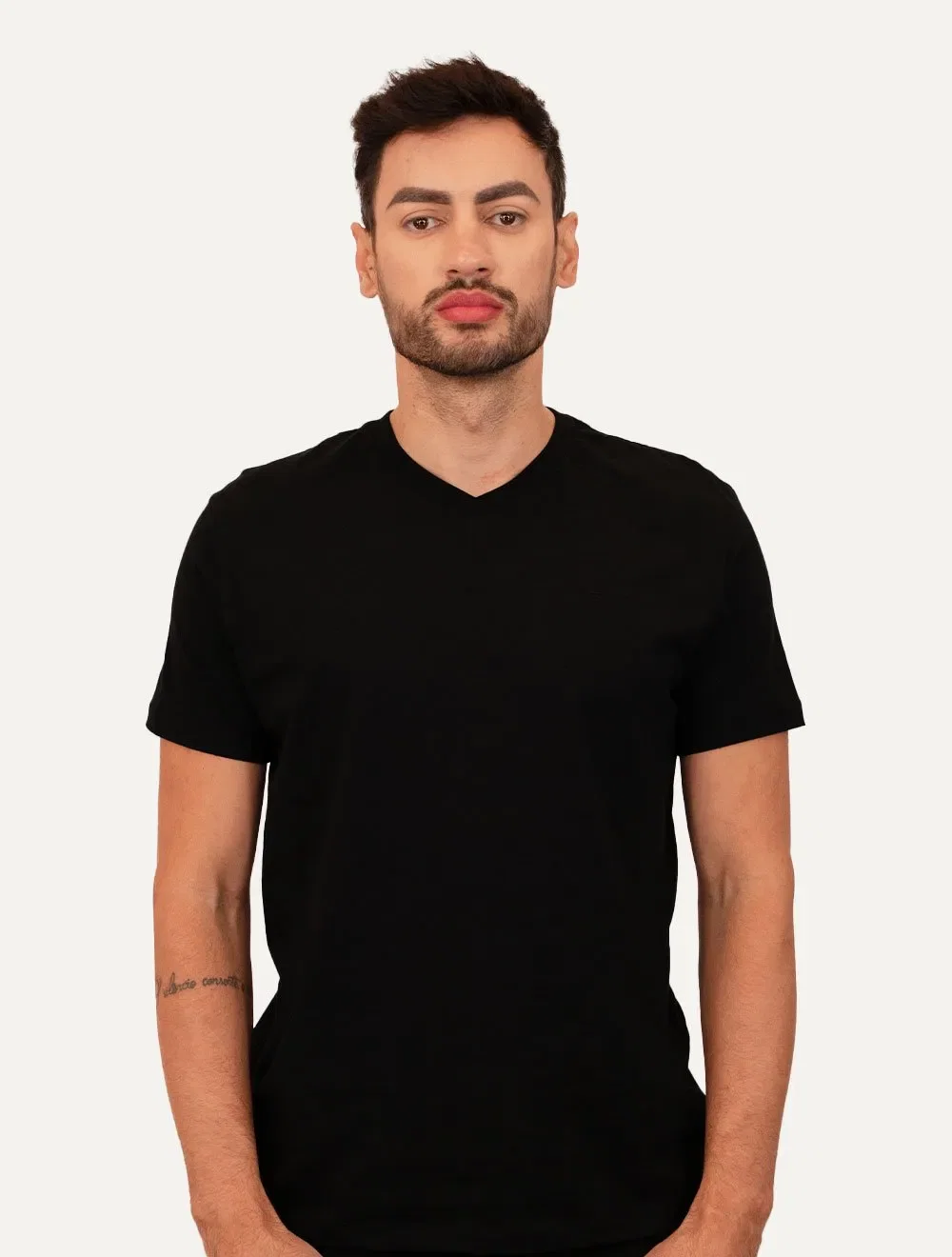 Camiseta Ellus Masculina V-Neck Cotton Fine Classic Logo Preta
