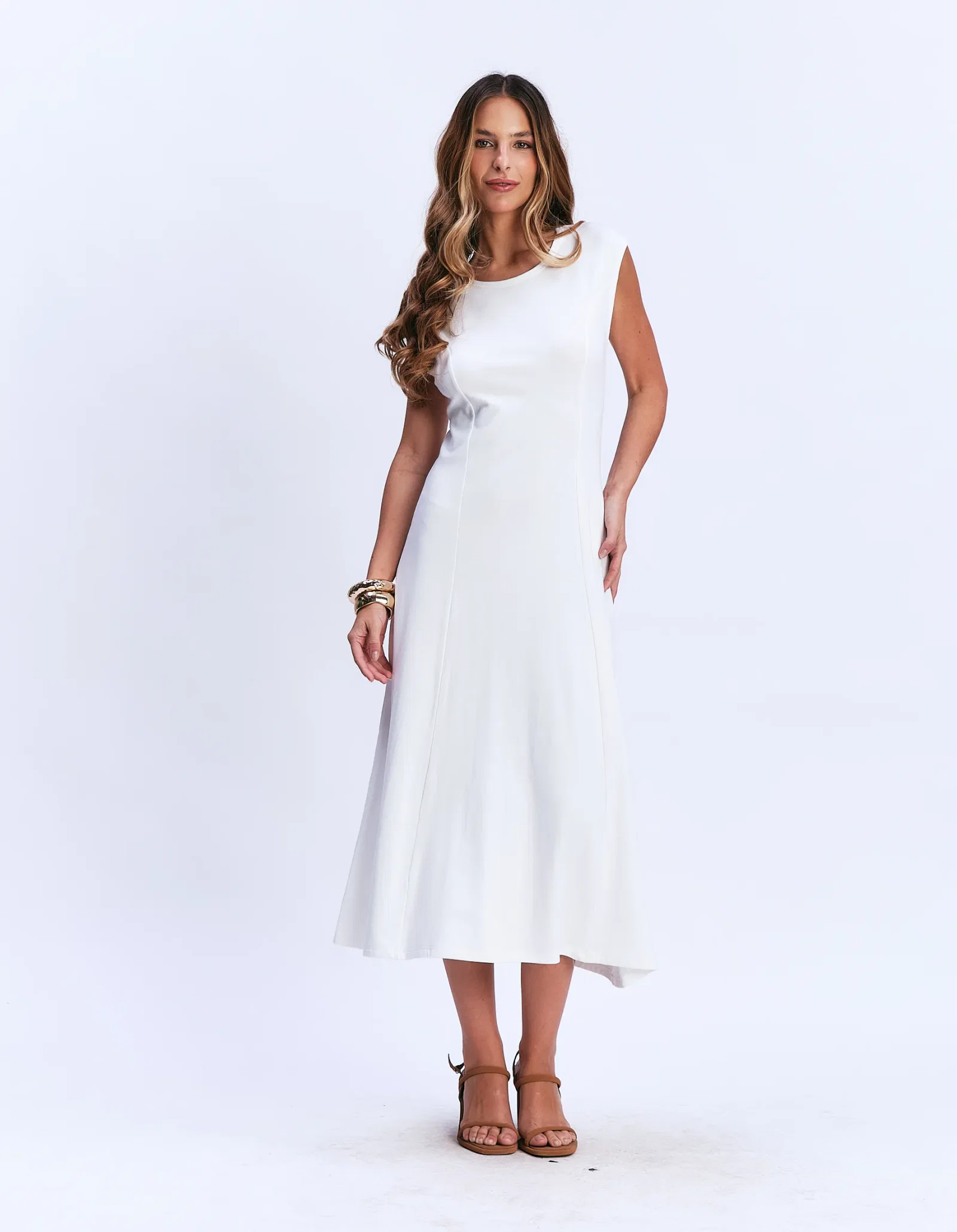Vestido Longo Sem Mangas Recortes - Branco — imagem 1