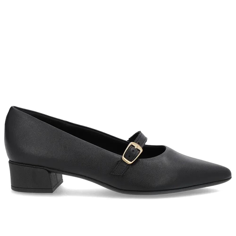 Scarpin Preto Couro Bico Fino Tira — imagem 1
