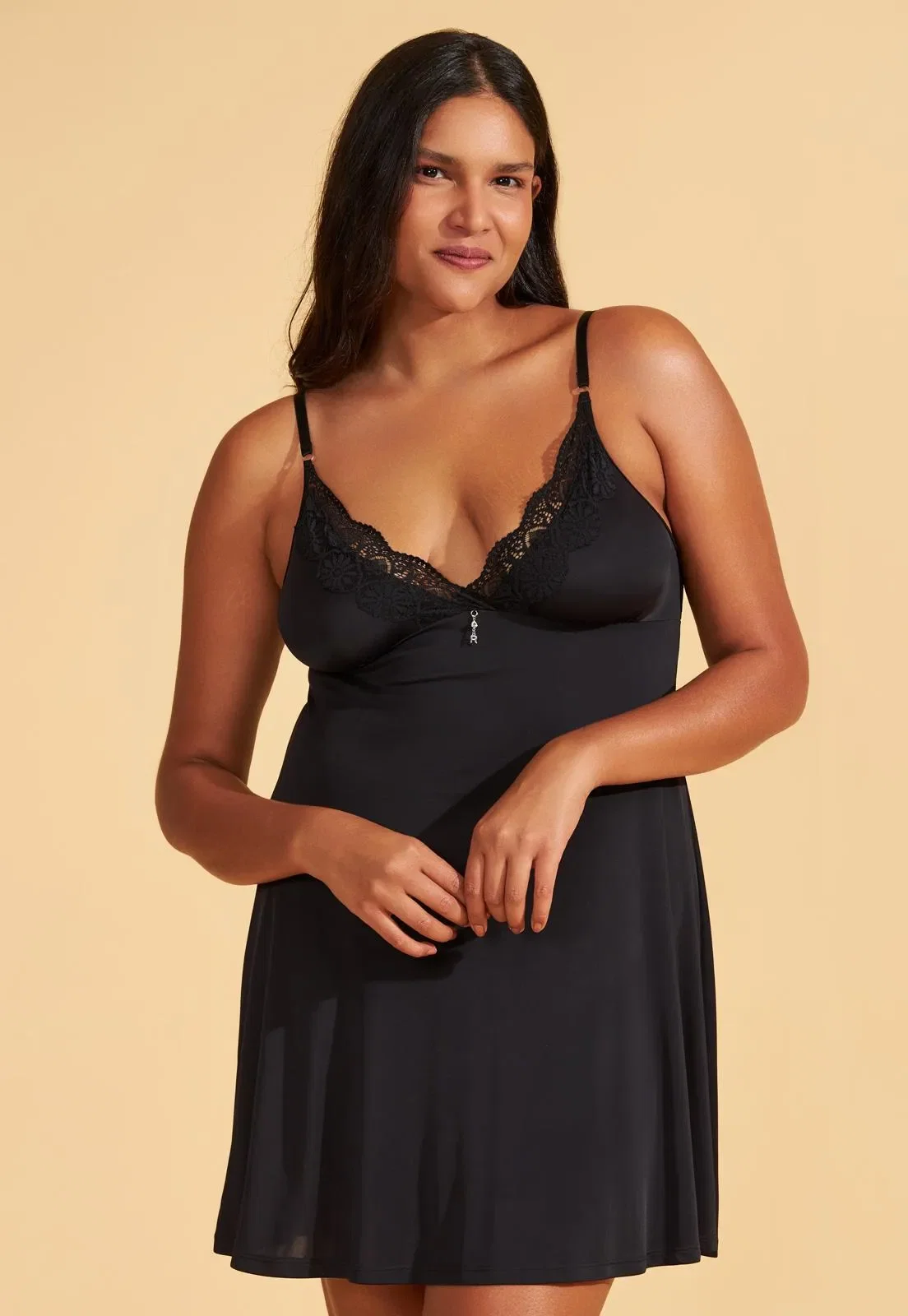 Camisola De Microfibra Com Renda Recco