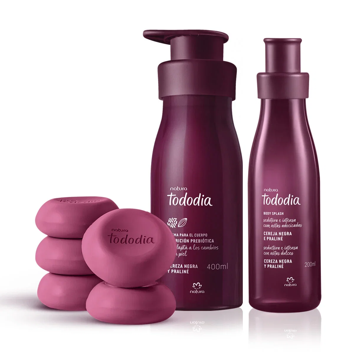 Kit Creme, Body Splash e Sabonete Natura Tododia Cereja Negra e Praliné (3 produtos)