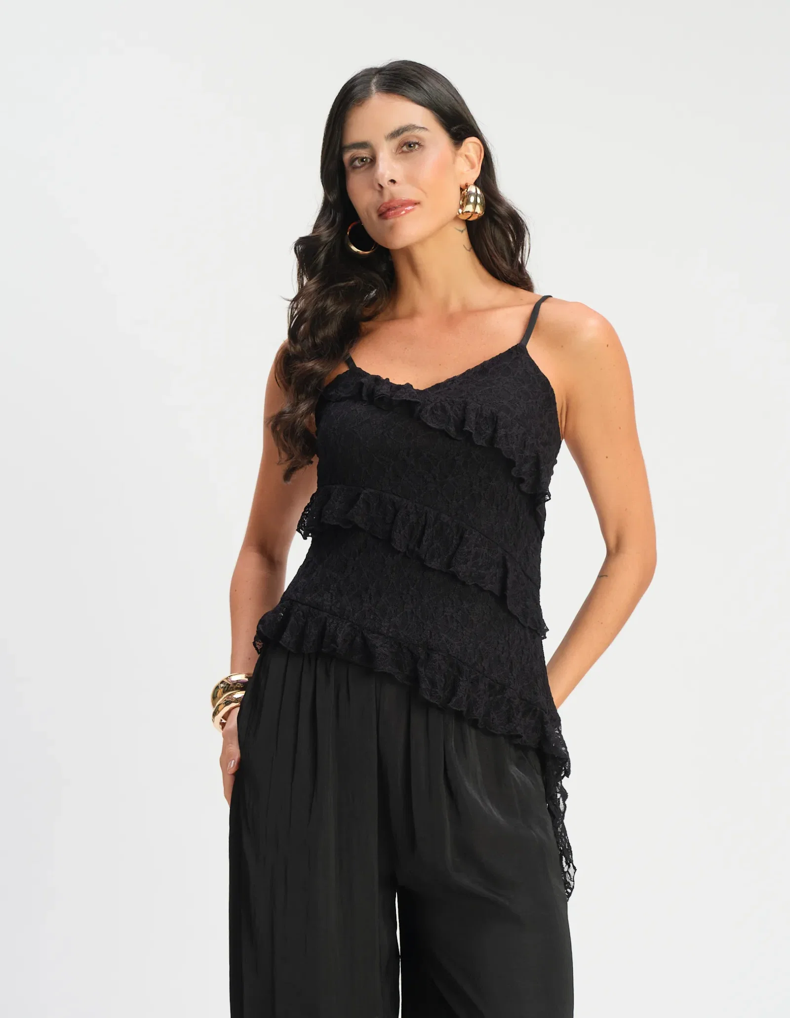 Blusa Renda Assimétrica - Preto