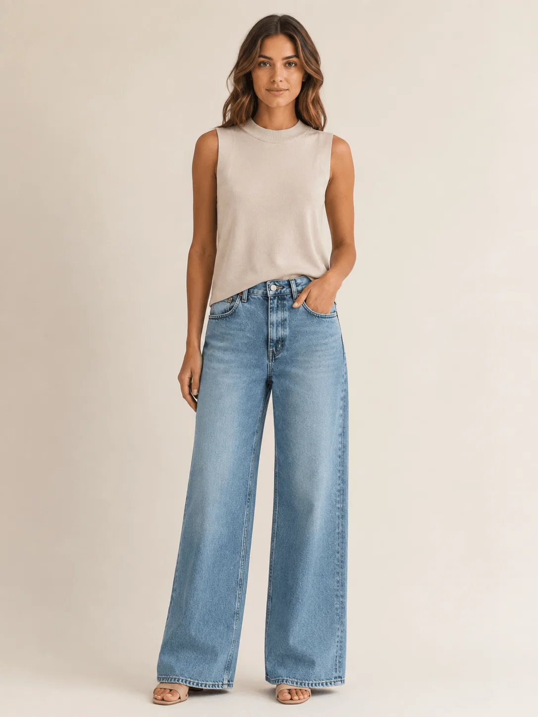 Regata Tricot Decote Careca - Bege