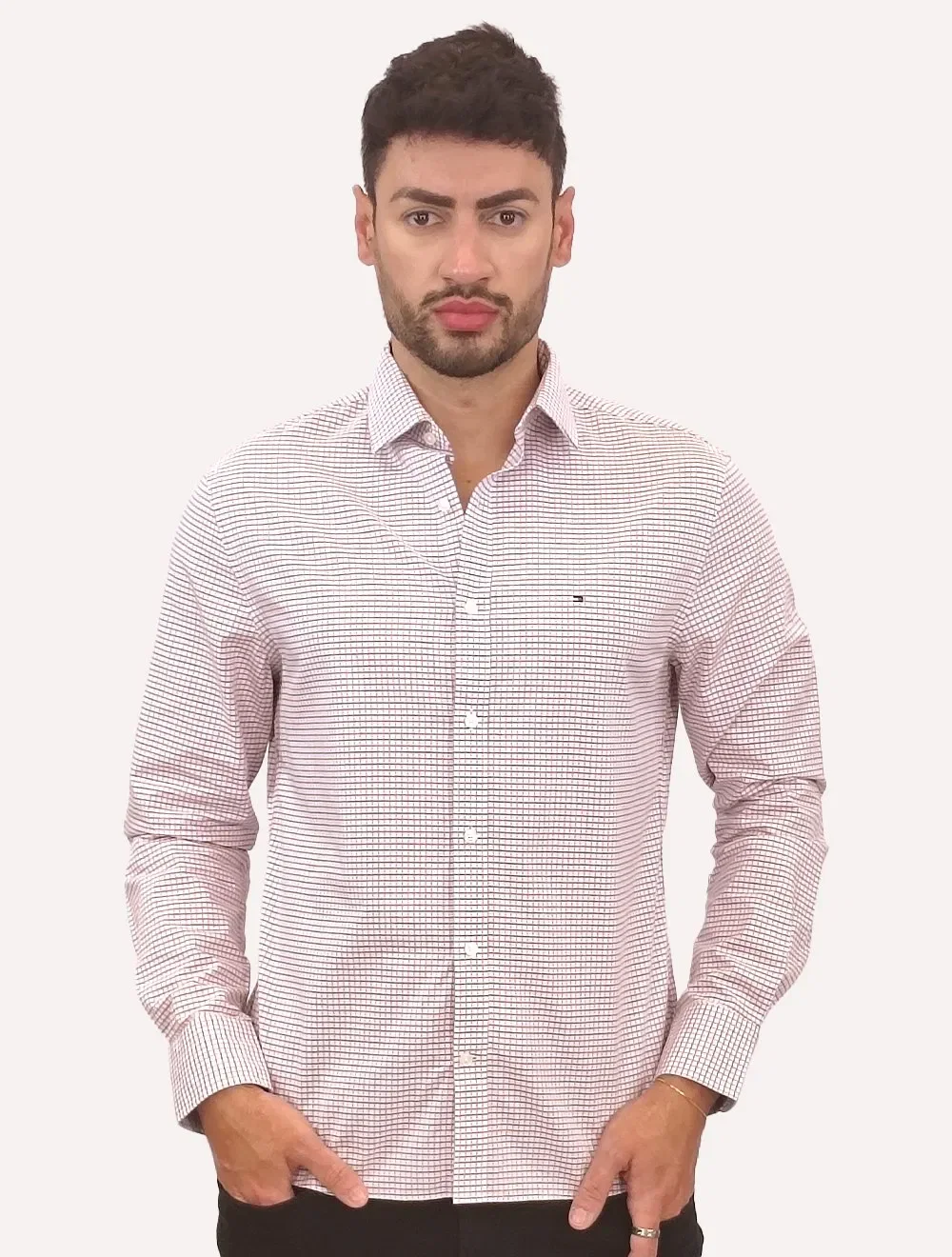 Camisa Tommy Hilfiger Masculina Xadrez Soft-Washed Azul Vermelha
