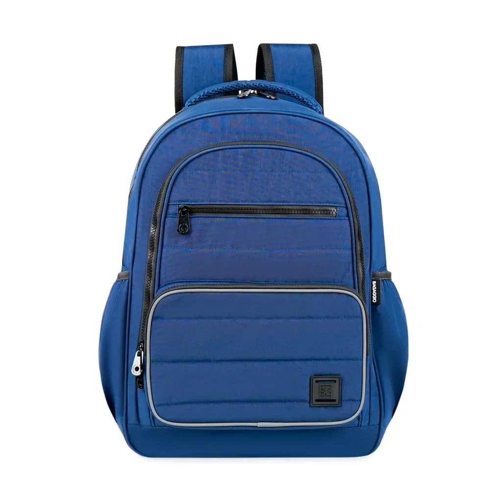 Mochila Escolar Masculina Juvenil Color Block Azul Marinho