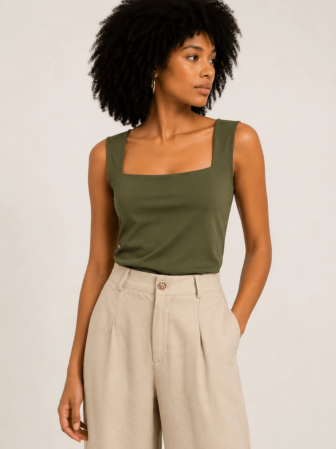 Camiseta Decote Quadrado - Verde