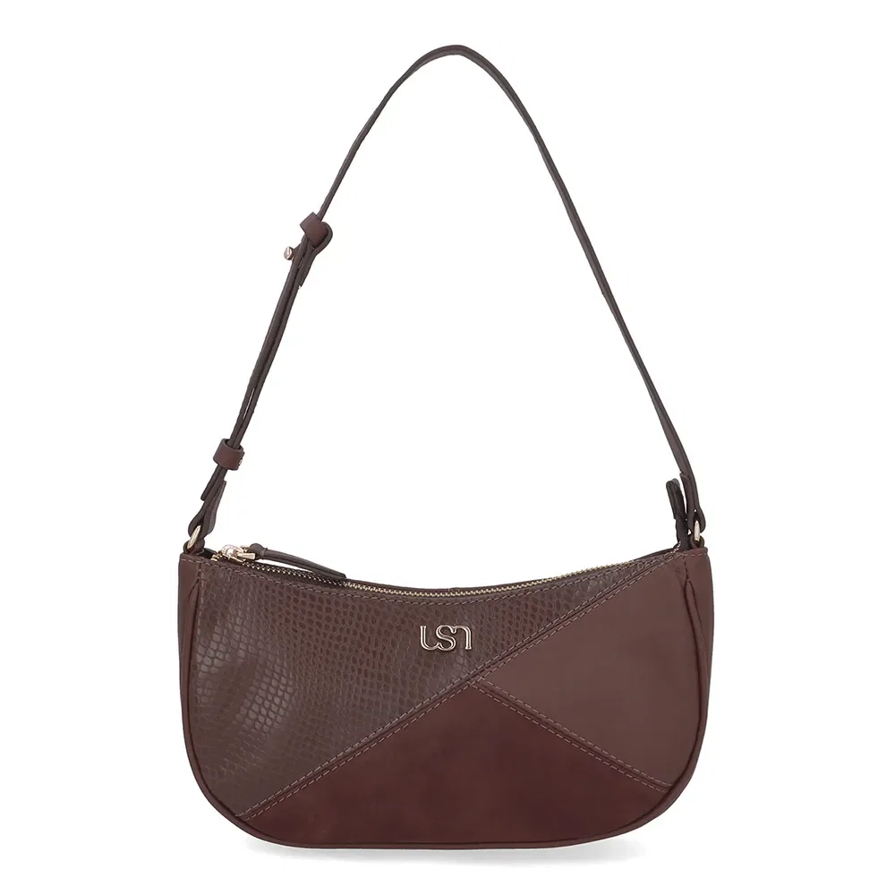 Bolsa Baguete Couro Marrom Recortes