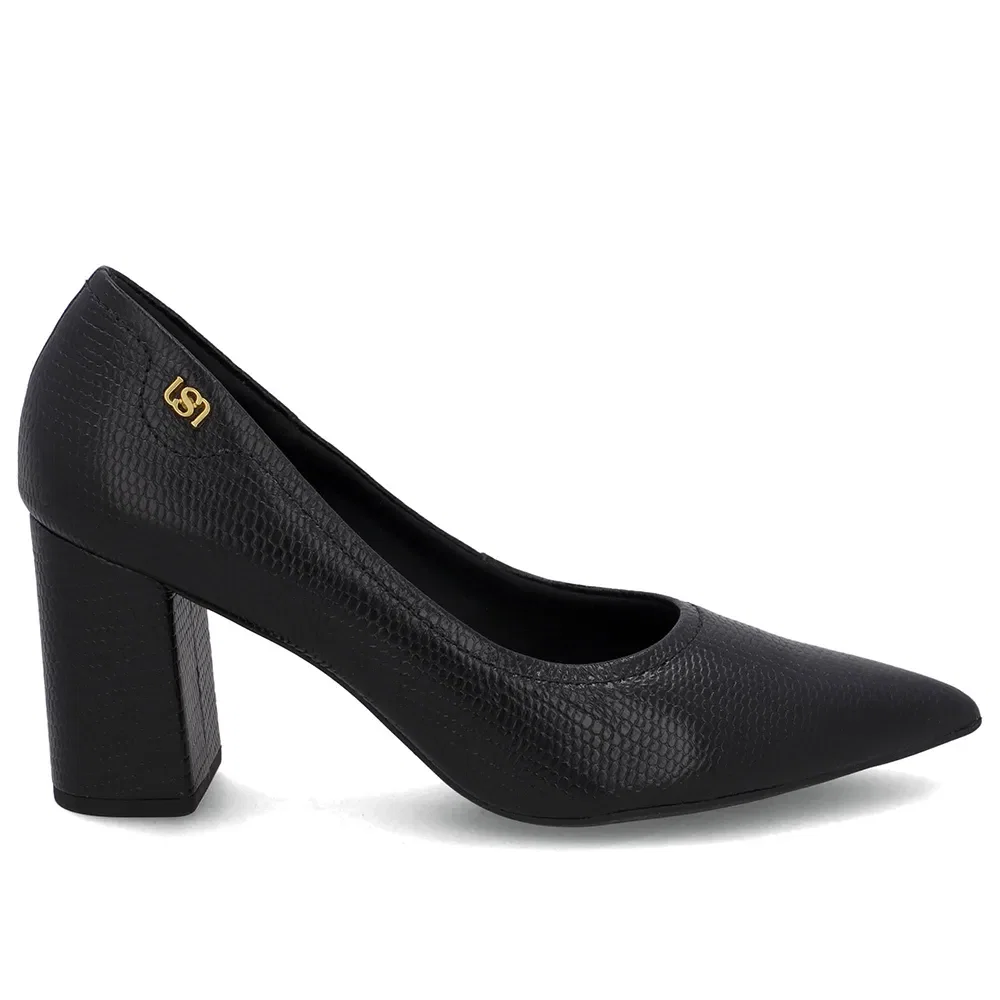 Scarpin Preto Salto Bloco Couro Bico Fino — imagem 1
