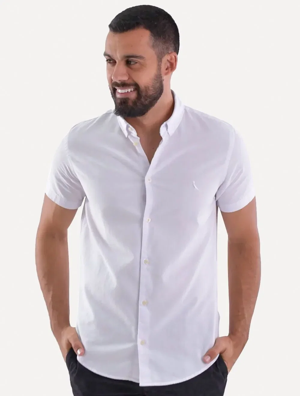 Camisa Reserva Masculina Manga Curta Oxford Color Branca — imagem 1