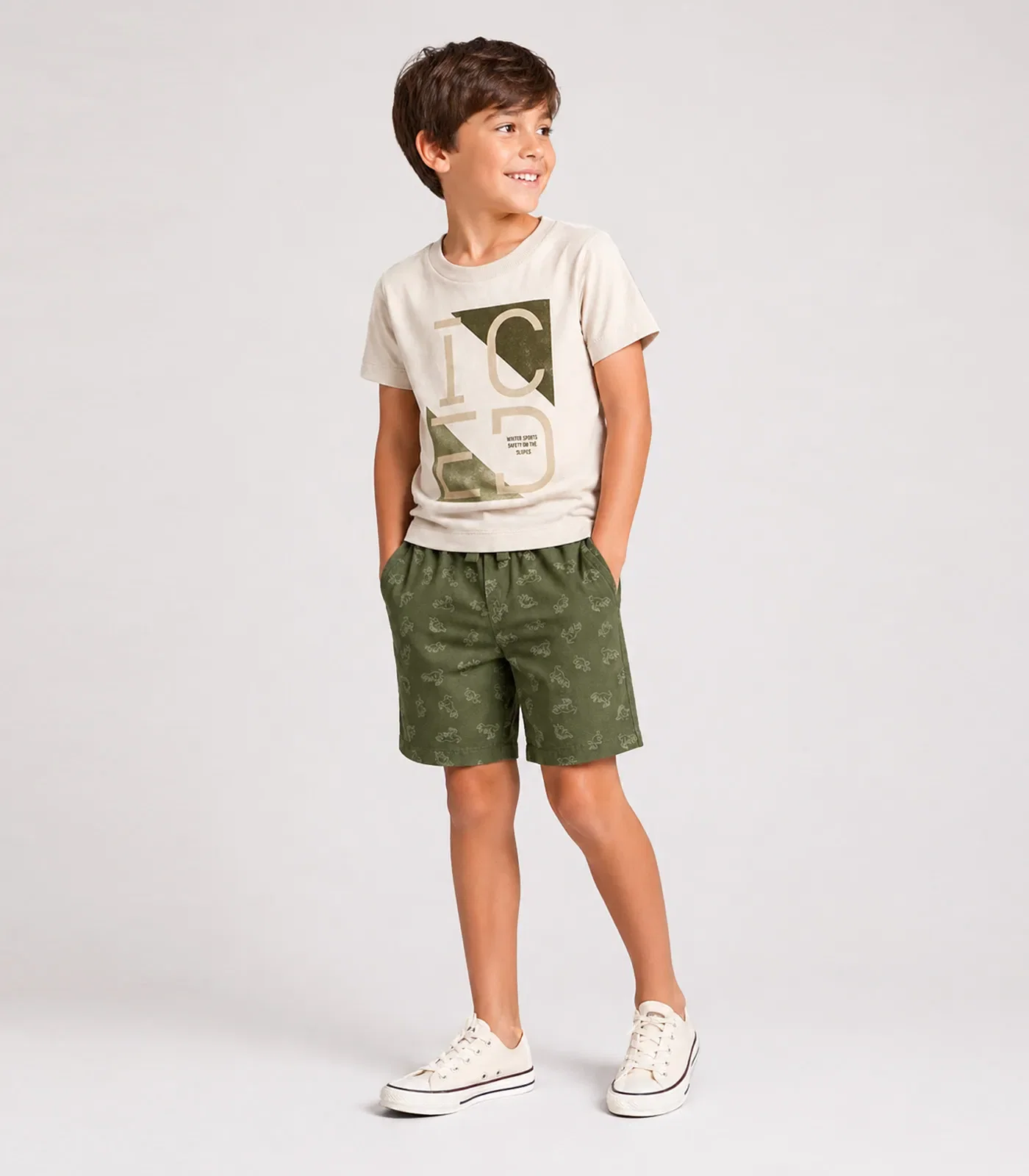 Conjunto Infantil Menino Curto Meia Malha Select Bege — imagem 1