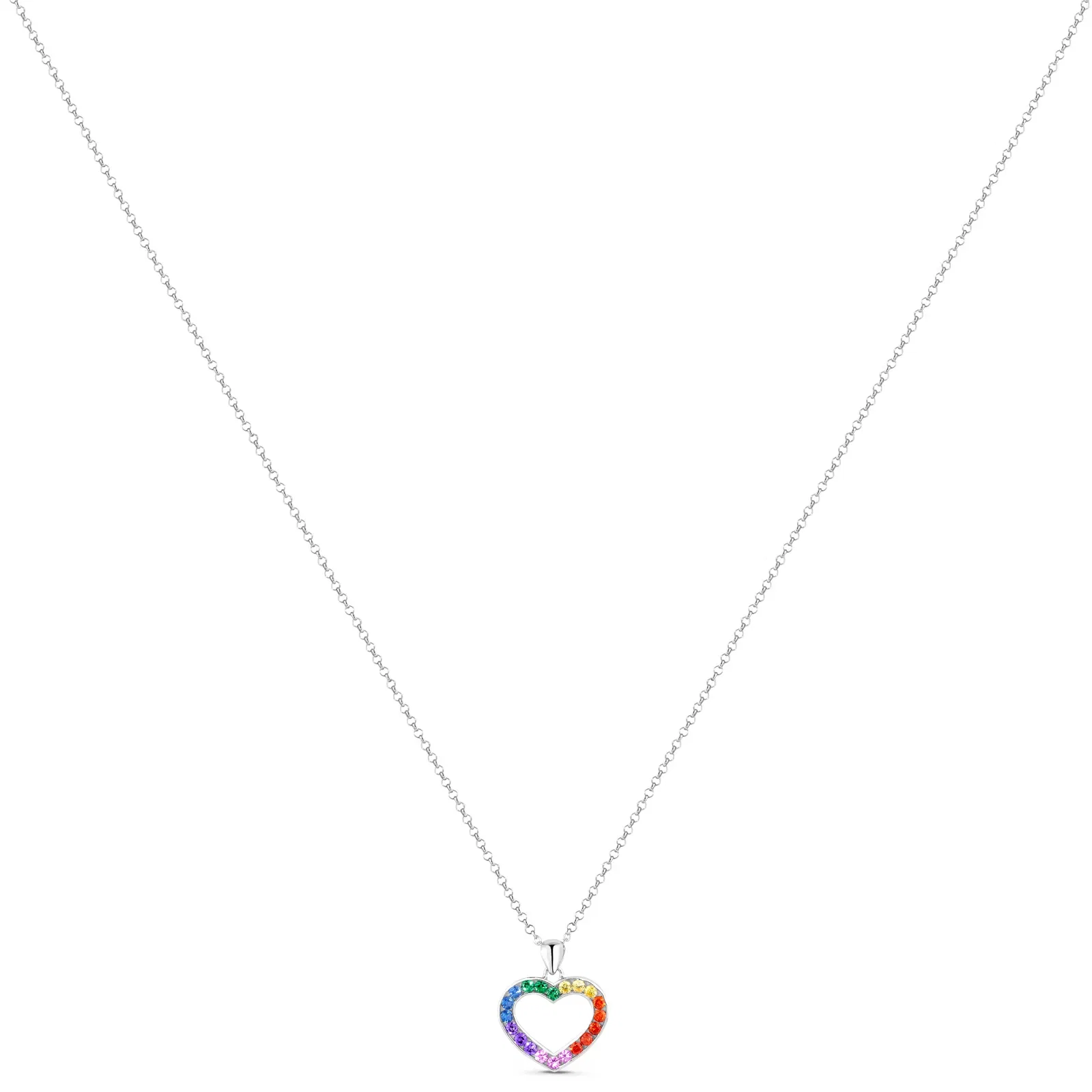 Colar Life Colors Coração em Prata 925 com Pedras Coloridas, 45cm