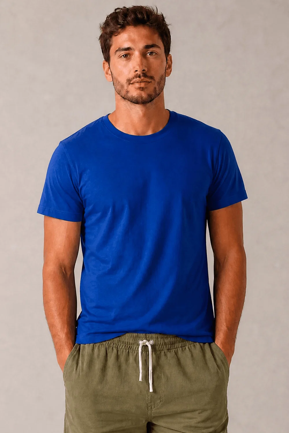 Camiseta Masculina Básica Lisa Casual Polo Wear Azul Médio