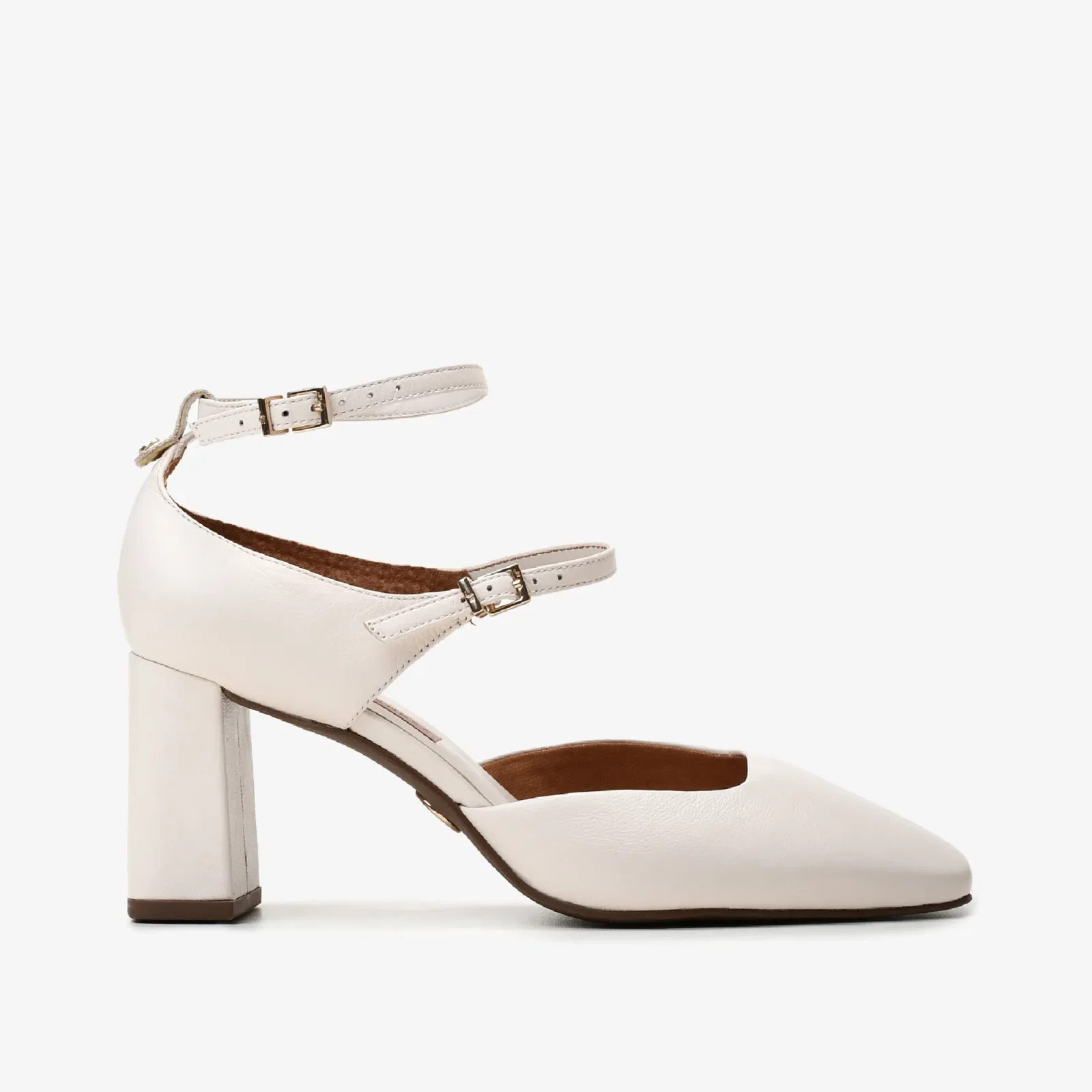 Scarpin Salto Bloco Off White Algodão Couro