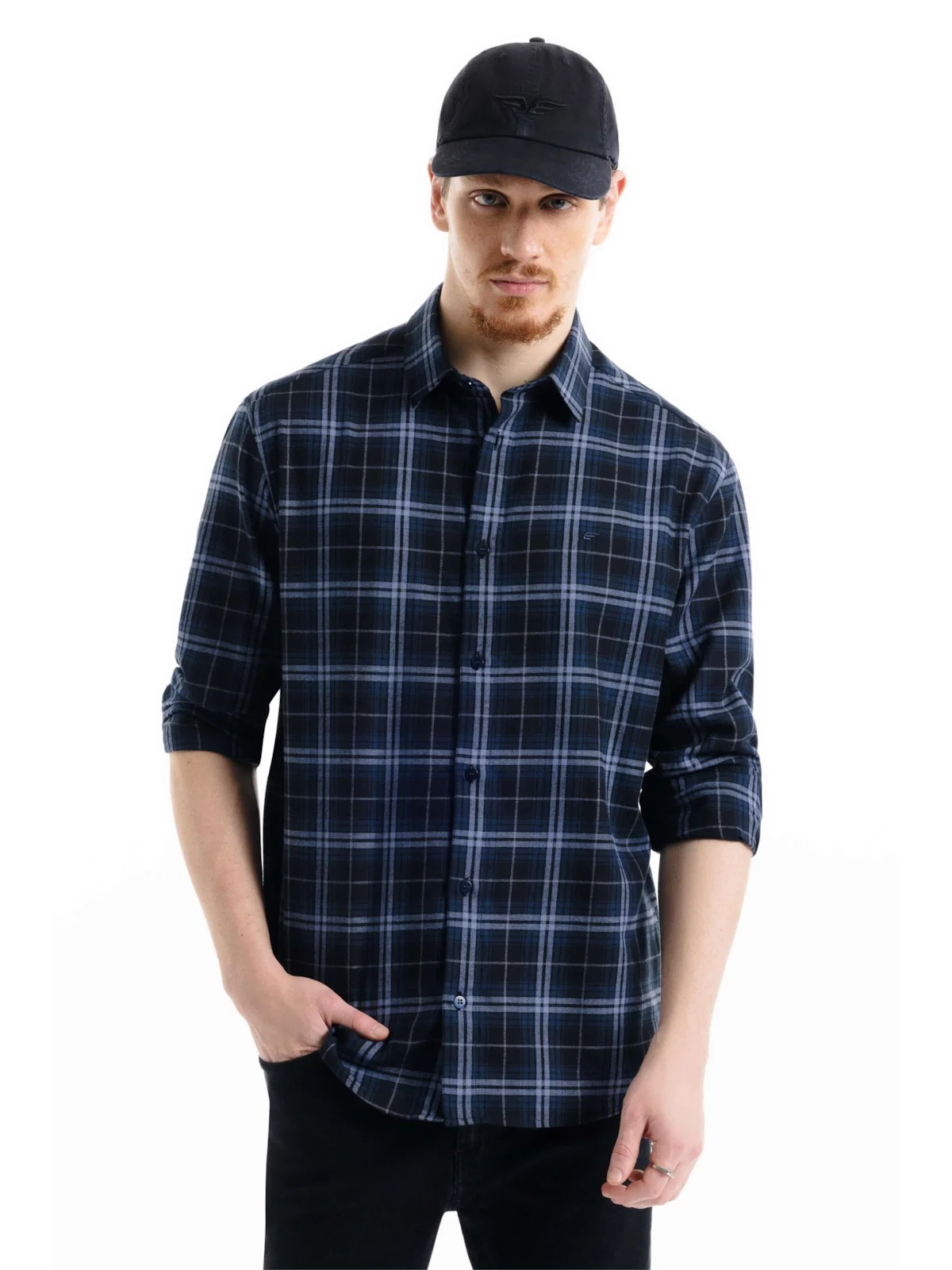 Camisa Xadrez Wool Touch Iceland Classic Xangai Azul Marinho — imagem 1