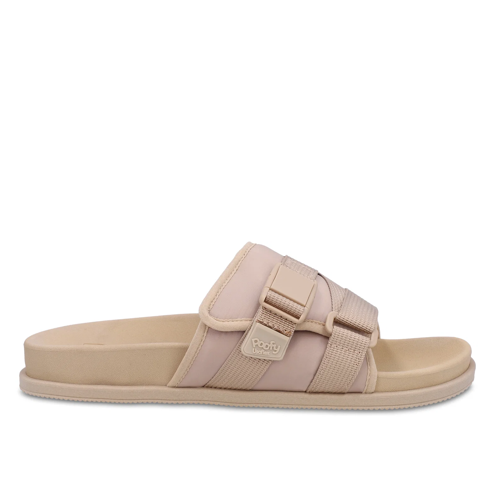 Slide Plataforma Poofy Bege Tira Nylon — imagem 1