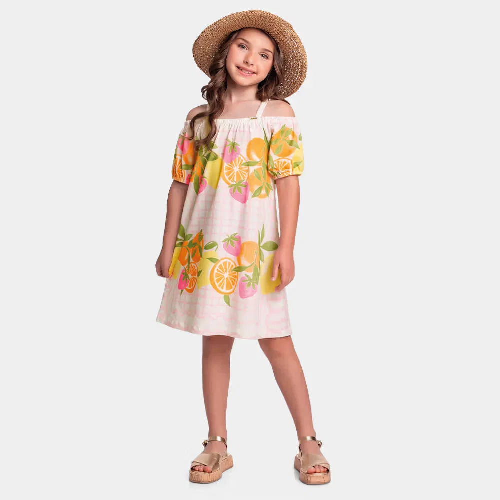 Vestido com elástico de frutas