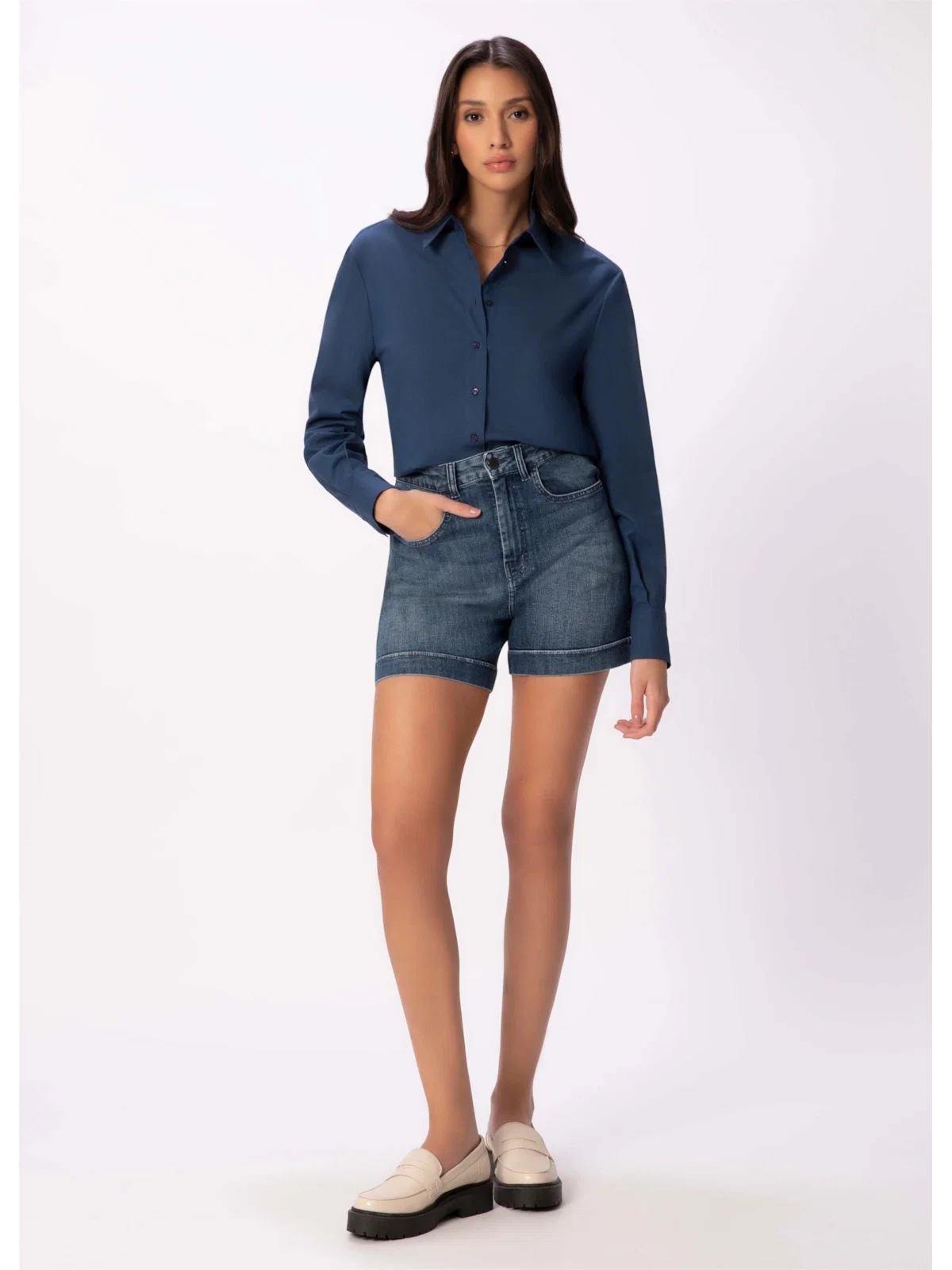 Short Jeans Hi Comfort Stretch Lavagem Média