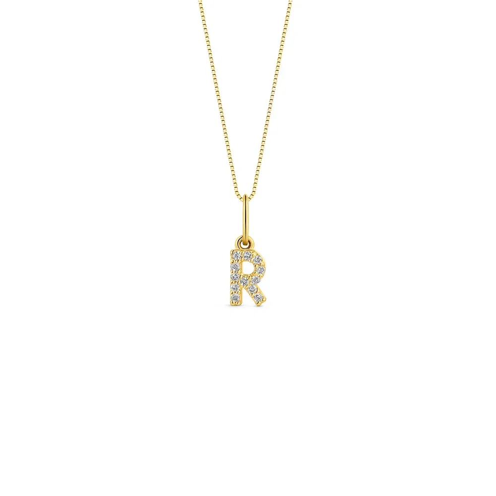 Pingente Letra R Ouro Amarelo e Diamantes, 6mm — imagem 1