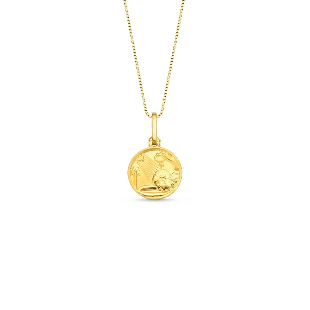 Pingente Medalha Batismo em Ouro Amarelo 18k, 14mm